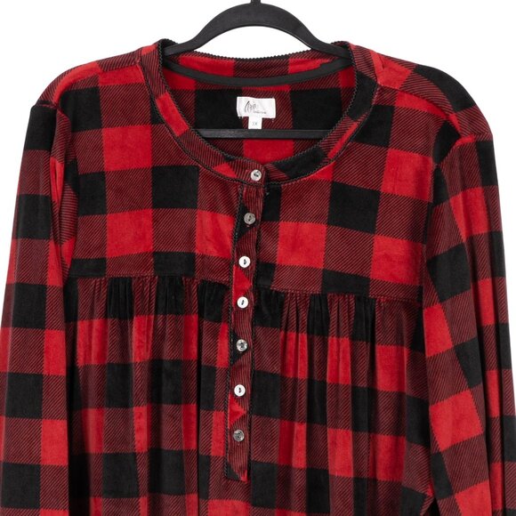 Aria Collection Plaid Nightgown 3X Womens Red Black Polyester Long Sleeve Winter - Picture 2 of 6